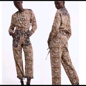 New Zara batik paisley Indian cotton ethnic boho jumpsuit small